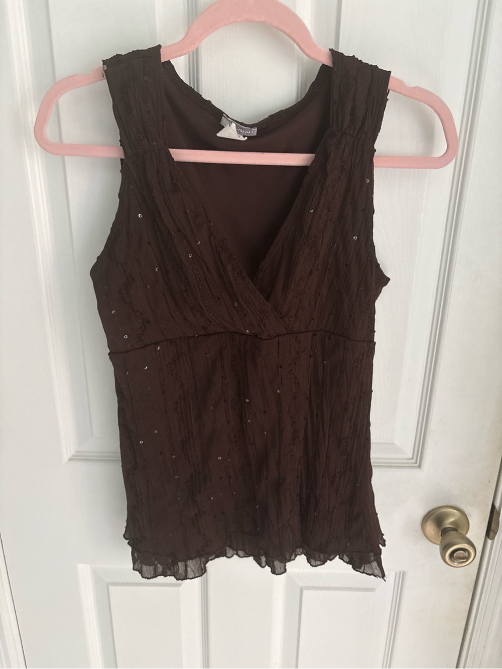 Offlookd Brown Sequin Mesh Sleeveless V-Neck Top Size Large